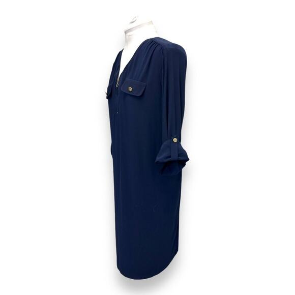 Soho Apparel Ltd Womens Navy 3X Midi Stretch Dress With Pockets & Zipper Detail - Picture 3 of 8